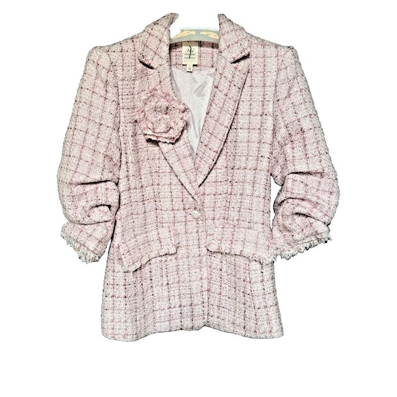 Cinq a Sept Pricilla Size 8 Pink Tweed Blazer Jacket Half-Length Rolled Sleeves - Picture 12 of 13